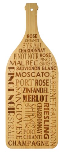 0875118008237 - TOTALLY BAMBOO LASER-ETCHED WINE BOTTLE SHAPED CUTTING AND SERVING BOARD, 19-INCH, WINE VARIETALS