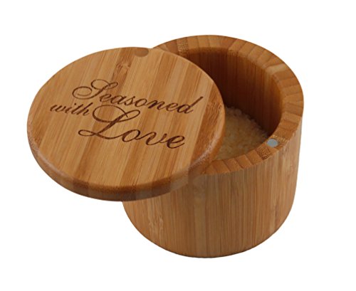 0875118009296 - TOTALLY BAMBOO SALT BOX, SEASONED WITH LOVE, ETCHED BAMBOO CONTAINER WITH MAGNETIC LID FOR SECURE STORAGE