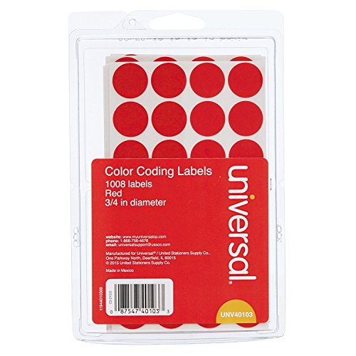 0087547401033 - UNIVERSAL PERMANENT SELF-ADHESIVE COLOR-CODING LABELS, 3/4 DIA, RED, 1008/PACK