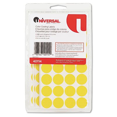 0087547401149 - UNIVERSAL 40114 PERMANENT SELF-ADHESIVE COLOR-CODING LABELS, .75 IN DIA, YELLOW, 1008-PACK