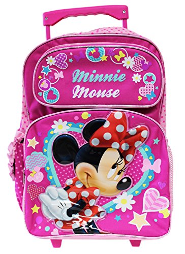 0875598638948 - FULL SIZE PINK MINNIE MOUSE IN RED DRESS KIDS ROLLING BACKPACK