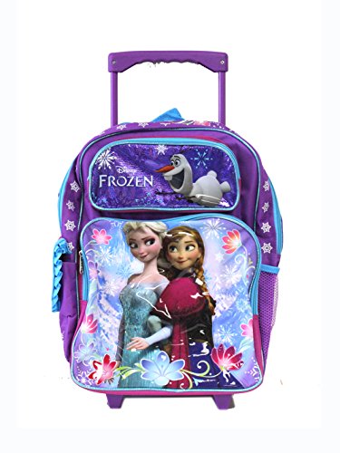 0875598642594 - FULL SIZE PURPLE AND BLUE SISTERS STICK TOGETHER DISNEY FROZEN ROLLING BACKPACK