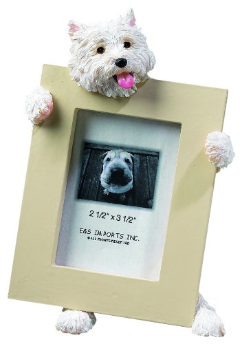 0875623007459 - WESTIE PICTURE FRAME HOLDS YOUR FAVORITE 2.5 BY 3.5 INCH PHOTO, HAND PAINTED REALISTIC LOOKING WESTIE STANDS 6 INCHES TALL HOLDING BEAUTIFULLY CRAFTED FRAME, UNIQUE AND SPECIAL WESTIE GIFTS FOR WESTIE OWNERS