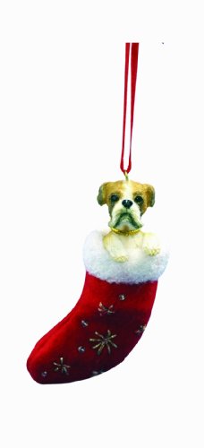 0875623009583 - BOXER CHRISTMAS STOCKING ORNAMENT WITH SANTA'S LITTLE PALS HAND PAINTED AND STITCHED DETAIL