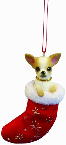 0875623009606 - CHIHUAHUA CHRISTMAS STOCKING ORNAMENT WITH SANTA'S LITTLE PALS HAND PAINTED AND STITCHED DETAIL