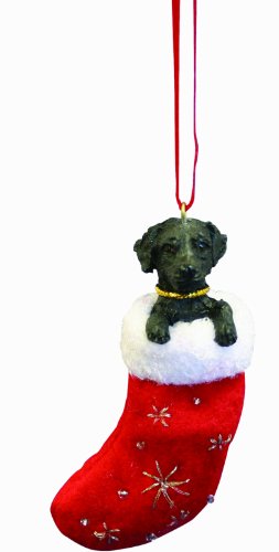 0875623009675 - BLACK LABRADOR CHRISTMAS STOCKING ORNAMENT WITH SANTA'S LITTLE PALS HAND PAINTED AND STITCHED DETAIL