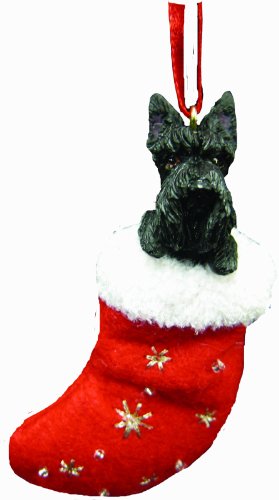 0875623009743 - SCOTTISH TERRIER CHRISTMAS STOCKING ORNAMENT WITH SANTA'S LITTLE PALS HAND PAINTED AND STITCHED DETAIL