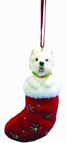 0875623009798 - WESTIE CHRISTMAS STOCKING ORNAMENT WITH SANTA'S LITTLE PALS HAND PAINTED AND STITCHED DETAIL