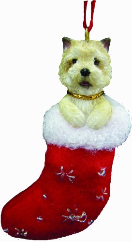 0875623009835 - CAIRN TERRIER CHRISTMAS STOCKING ORNAMENT WITH SANTA'S LITTLE PALS HAND PAINTED AND STITCHED DETAIL