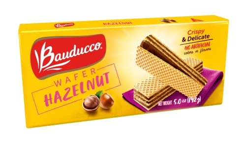 0875754009100 - BAUDUCCO HAZELNUT WAFERS - CRISPY WAFER COOKIES WITH 3 DELICIOUS, INDULGENT DECADENT LAYERS OF HAZELNUT FLAVORED CREAM - DELICIOUS SWEET SNACK OR DESERT - 5.0 OZ (PACK OF 1)