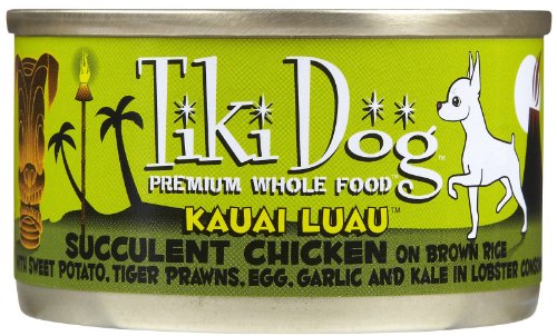 8759920008000 - TIKI DOG GOURMET WHOLE FOOD 12-PACK KAUAI LUAU SUCCULENT CHICKEN ON BROWN RICE WITH SWEET POTATO, TIGER PRAWNS, EGG, KALE, GARLIC IN LOBSTER CONSOMME PET FOOD