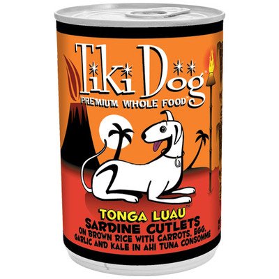8759920008239 - TIKI DOG GOURMET WHOLE FOOD 12-PACK TONGA LUAU ROBUST SARDINE CUTLET ON BROWN RICE WITH CARROT, EGG, KALE AND GARLIC IN FISH CONSOMMÃ© PET FOOD