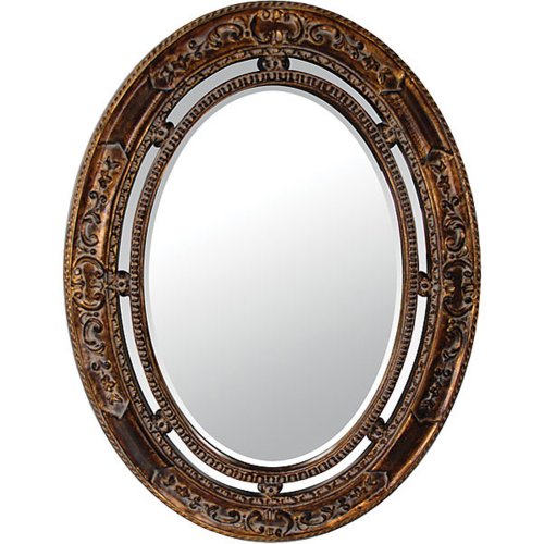 0876225009650 - TIMELESS REFLECTIONS BY AFD HOME 10771909 LOUIS XIV OVAL MIRROR, BURL MARBLE/GOLD FINISH