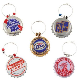 0876718023590 - FOSTER & RYE BY TWINE RECYCLED BEER CAPS WINE STEM GLASS CHARM MARKERS FOR PARTIES, COCKTAIL HOUR, DINNERS - SET OF 6