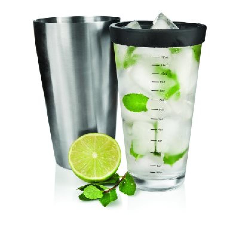 0876718025457 - TRUE BY TRUE FABRICATIONS BOSTON STYLE 26 OZ COCKTAIL DRINK SHAKER, INCLUDES STAINLESS STEEL SHAKER AND CLEAR GLASS WITH REMOV