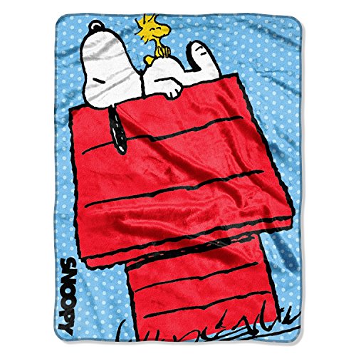 0087918061552 - PEANUTS DOG HOUSE WITH SNOOPY AND WOODSTOCK SILKY SOFT THROW BLANKET, 40 X 50