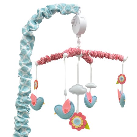 0879210008553 - MILA BLUE AND CORAL FLORAL AND BIRDS MUSICAL MOBILE BY PEANUT SHELL