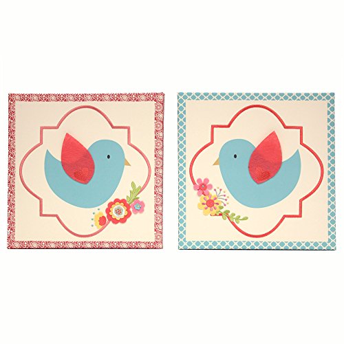 0879210008584 - MILA BLUE AND CORAL BIRDS AND FLOWERS CANVAS WALL ART - SET OF 2 BY PEANUT SHELL