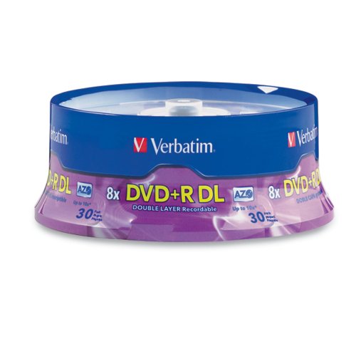 0087944331629 - VERBATIM DVD+R DL AZO 8.5 GB 8X-10X BRANDED DOUBLE LAYER RECORDABLE DISC, 30-DISC SPINDLE 96542