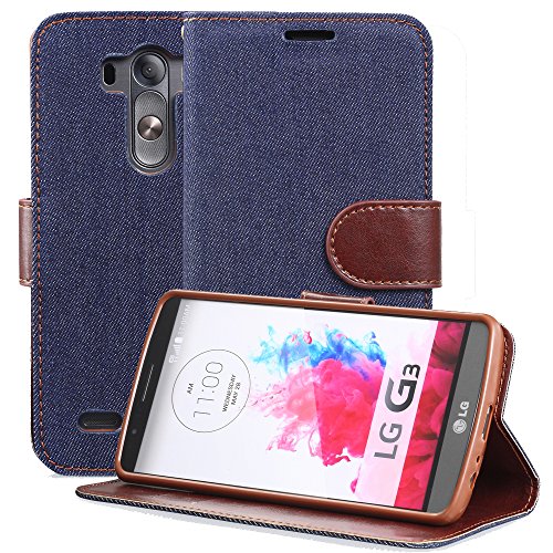 0879565054229 - FOSMON CADDY-JEANS LEATHER FOLIO WALLET CASE FOR LG G3 - RETAIL PACKAGING