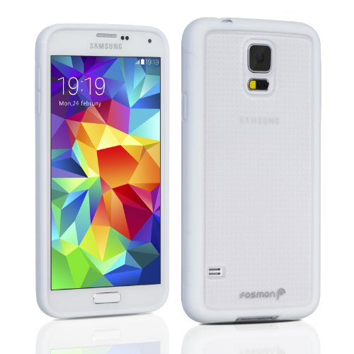 0879565808747 - FOSMON HYBO-BUMPER SAMSUNG GALAXY S5 CASE - SLIM FIT COVER WITH FROSTED HARD SHELL & TPU BUMPER FOR SAMSUNG GALAXY S5 - RETAIL PACKAGING (WHITE)