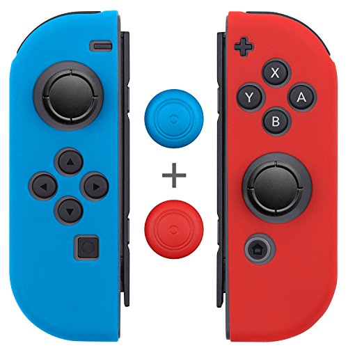 8795658169026 - JOY CON GRIPS (1 PAIR / 4PCS), FOSMON ANTI-SLIP SILICONE JOY CON GEL GUARDS SKIN COVER L/R WITH THUMB STICK CAPS FOR NINTENDO SWITCH JOY CON CONTROLLER (BLUE/RED)