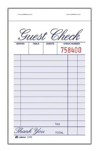 0087958021004 - ADAMS GUEST CHECK PAD, SINGLE PART, WHITE, 3-11/32 X 4-15/16, 100 SHEETS/PAD, 12 PADS/PACK (2100-12)