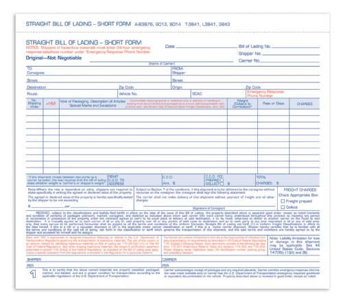 0087958038767 - ADAMS BILL OF LADING SHORT FORM, 8-1/2 X 7-7/16 INCHES, WHITE, 3-PART, 250-COUNT (B3876)