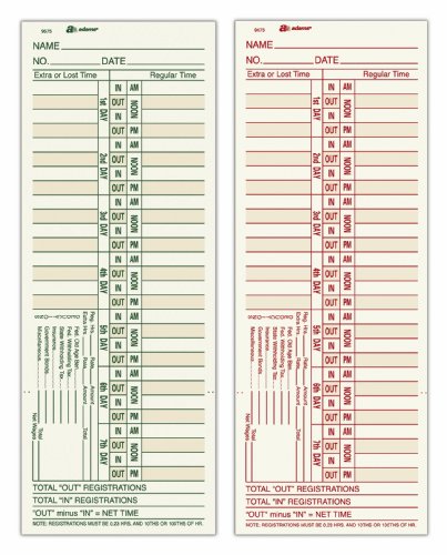 0087958690071 - ADAMS TIME CARDS, BI-WEEKLY, 2-SIDED, OVERTIME FORMAT, 3-3/8 X 9, MANILA, GREEN/RED PRINT, 200-COUNT (9675-200)