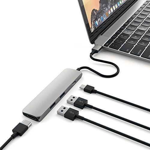 0879961006600 - SATECHI SLIM ALUMINUM TYPE-C MULTI-PORT HUB ADAPTER WITH TYPE-C CHARGING PORT, 4K HDMI VIDEO OUTPUT, AND 2 USB 3.0 PORTS, PORTABLE FOR MACBOOK PRO 2015/2016, GOOGLE CHROMEBOOK 2016 (SPACE GREY)
