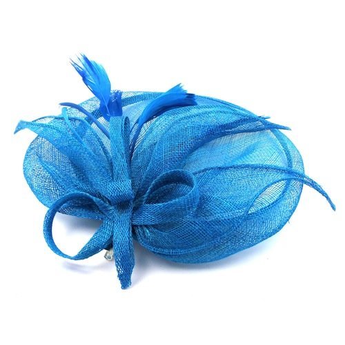 8800157614738 - BRIDE BOUTIQUE WEDDING PROM RACES LOOPED HESSIAN MESH HAIR CLIP LARGE FASCINATOR HATINATOR (TEAL)