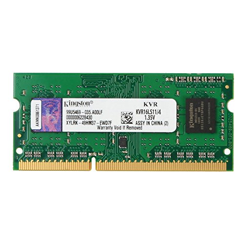 8800161121734 - KINGSTON TECHNOLOGY 4GB 1600MHZ DDR3L PC3-12800 1.35V NON-ECC CL11 SODIMM INTEL LAPTOP MEMORY KVR16LS11/4