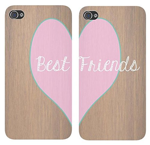 8801068364170 - IPHONE 5, SET OF 2, BFF BEST FRIENDS FOREVER LOVER SNAP ON RUBBER CASE COVER FOR APPLE IPHONE 5 5S (HEART SHAPE ON A WOODEN PRINT)