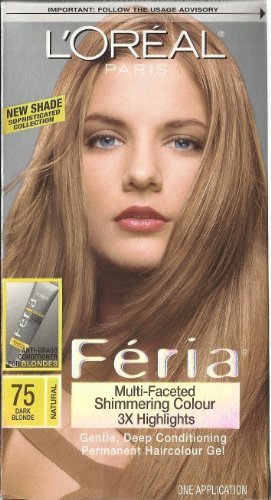 0880147820453 - L'OREAL - FERIA-MULTI-FACETED SHIMMERING COLOUR 3X HIGHLIGHTS -GENTLE DEEP CONDITIONING PERMANENT HAIRCOLUR GEL = ONE APPLICATION- NO. 75 DARK BLONDE -NATURAL