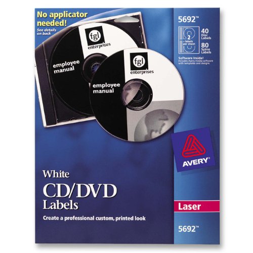 0088020518194 - AVERY WHITE CD LABELS FOR LASER PRINTERS, 40 DISC LABELS AND 80 SPINE LABELS
