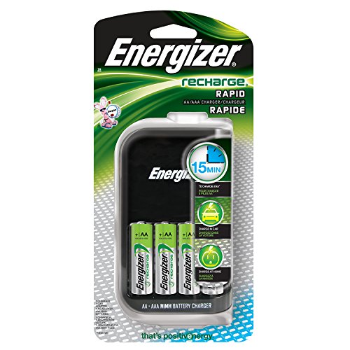 0088021284555 - ENERGIZER RECHARGE RAPID CHARGER WITH 4 AA NIMH RECHARGEABLE BATTERIES (INCLUDED) CAR AND AC WALL ADAPTOR, 15-MIN CHARGE TIME