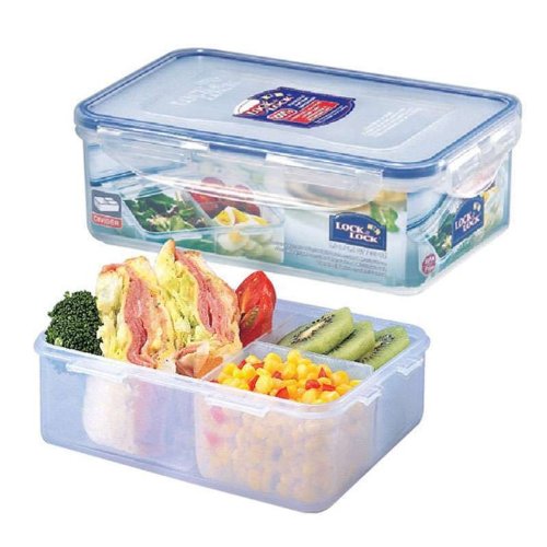 8803733181709 - LOCK & LOCK RECTANGULAR FOOD CONTAINER WITH DIVIDER, SHORT, 4.1-CUP, 34-FLUID OUNCES