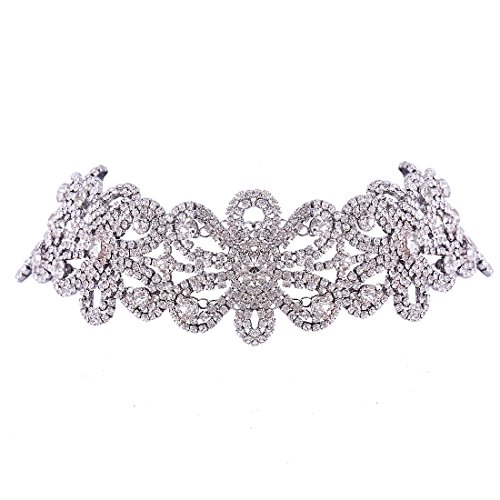 8805821715377 - FANCY LOVE HANDMADE BOHEMIAN CRYSTAL FLOWER CHOKER NECKLACE FOR WOMEN WEDDING ENGAGEMENT PARTY GIFT(SILVER)