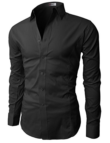 8806171081297 - H2H MENS WRINKLE FREE SLIM FIT DRESS SHIRTS WITH SOLID LONG SLEEVE BLACK (US S, ASIA M) (JASK14)