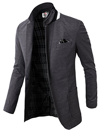 8806176625434 - H2H MENS FASHION SLIM FIT BLAZER JACKET WITH SNAP COLLAR GRAY US S/ASIA M (KMOBL01)