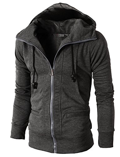 8806180219155 - H2H MENS CASUAL FASHION ACTIVE JERSEY SLIM FIT HOODIE ZIP-UP CHARCOAL US M/ASIA L (KMOHOL019)