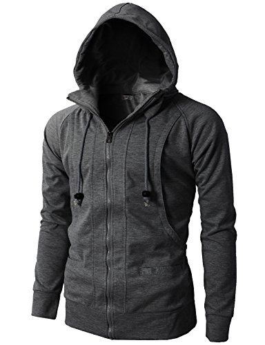 8806180219179 - H2H MENS CASUAL FASHION ACTIVE JERSEY SLIM FIT HOODIE ZIP-UP CHARCOAL US XL/ASIA XXL (KMOHOL019)