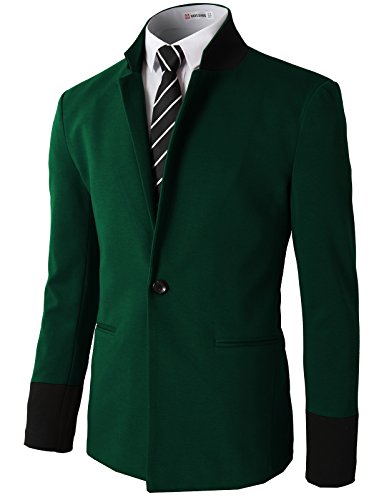 8806195124208 - H2H MENS ONE BUTTON BLAZER OF CONTRAST COLOR CUFF TRIM GREEN US L/ASIA XL (CMOBL014)