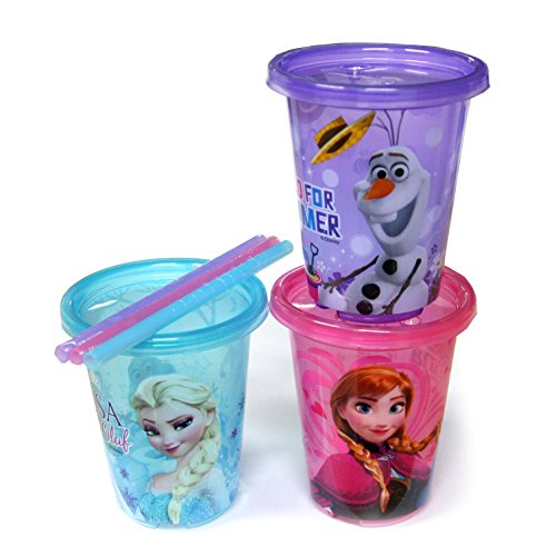 8806365051280 - DISNEY FROZEN ELSA, ANNA, OLAF COLOR STRAW CUP 3 SET BPA-FREE PLASTIC CUP WITH LID, 10 OZ