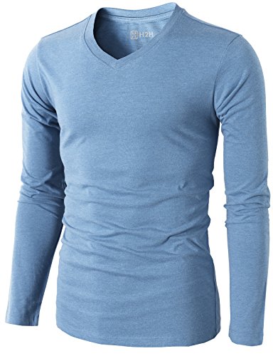 8806390398404 - H2H MENS CASUAL SLIM FIT LONG SLEEVE V-NECK T-SHIRTS OF VARIOUS COLORS SKY US S/ASIA M (KMTTL0374)