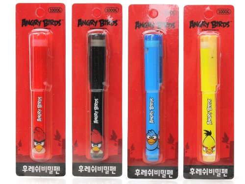 8809335070090 - OFFICIAL ANGRY BIRDS SET OF 4 MAGIC SECRET MESSAGE PEN WITH LIGHT ATTACHED BY ROVIO