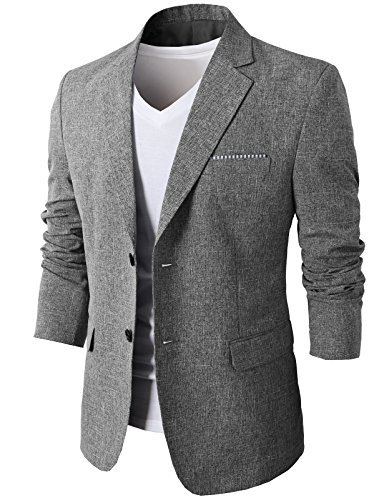 8809498826305 - H2H MEN ACTIVE SLIM FIT LIGHTWEIGHT SINGLE BREASTED COOL BLAZER GRAY US M/ASIA XL (KMOBL0107)