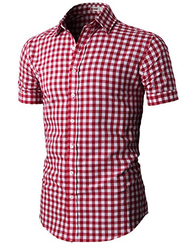 8809498826756 - H2H MENS ACTIVESLIM FIT PLAID PATTERNED SHORT SLEEVE SPORT SHIRTS RED US L/ASIA XL (CMTSTS040)
