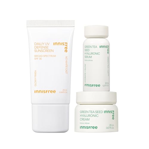 8809843685977 - INNISFREE HYDRATE + PROTECT BEST-SELLER MINI SET, TRAVEL SIZED KOREAN SERUM AND CREAM WITH GREEN TEA AND HYALURONIC ACID, KOREAN SUNSCREEN WITH NO WHITE CAST