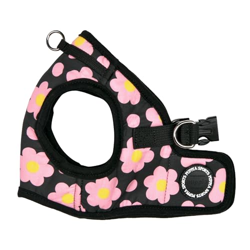 8809867369778 - PUPPIA BACOPAS DOG VEST HARNESS B (STEP-IN) FASHIONABLE FLOWER PATTERN SPRING SUMMER HARNESS FOR SMALL AND MEDIUM DOGS, BLACK, LARGE